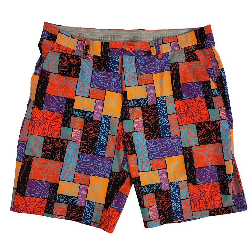 Hreski‎ Golf Chino Shorts Mens Size 40 Performance Geometric Colorful Preppy